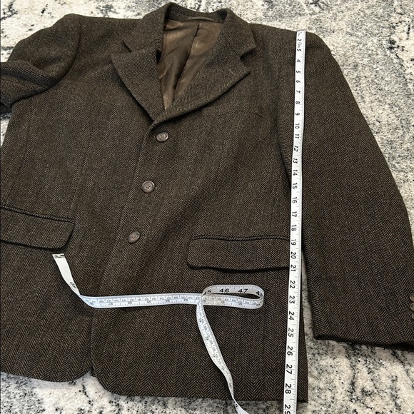 Men's Classic Black Blazer Protocol brown herringbone 100% pure virgin wool - Picture 13 of 14